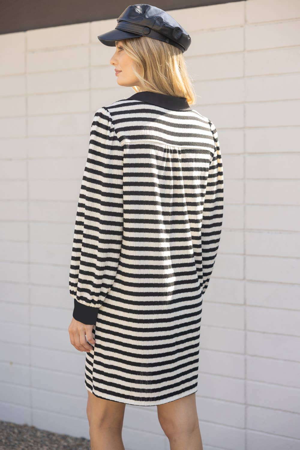Kristy Collared Long Sleeve Striped Knit Dress