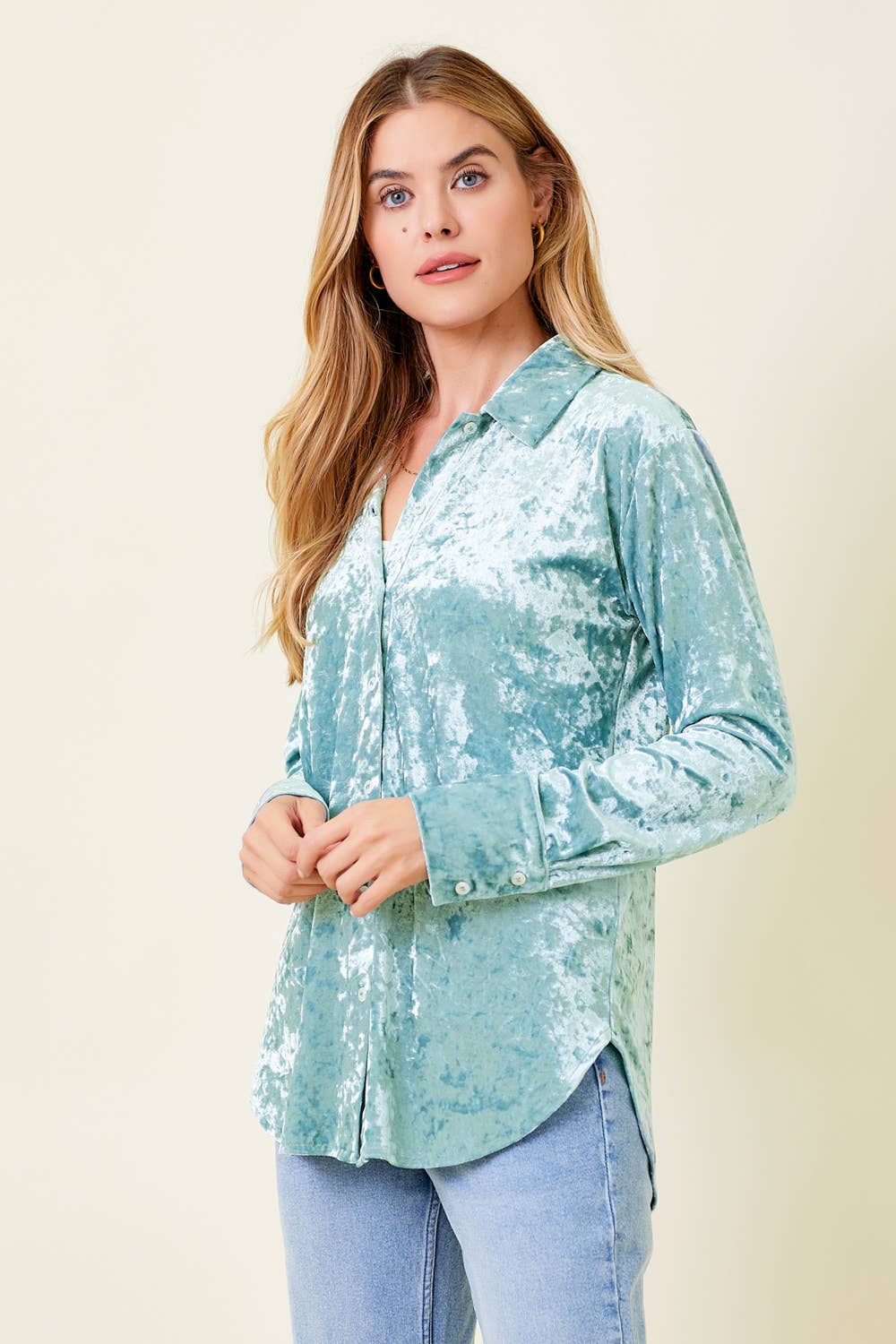 Bubbly Button Down Velvet Shirt