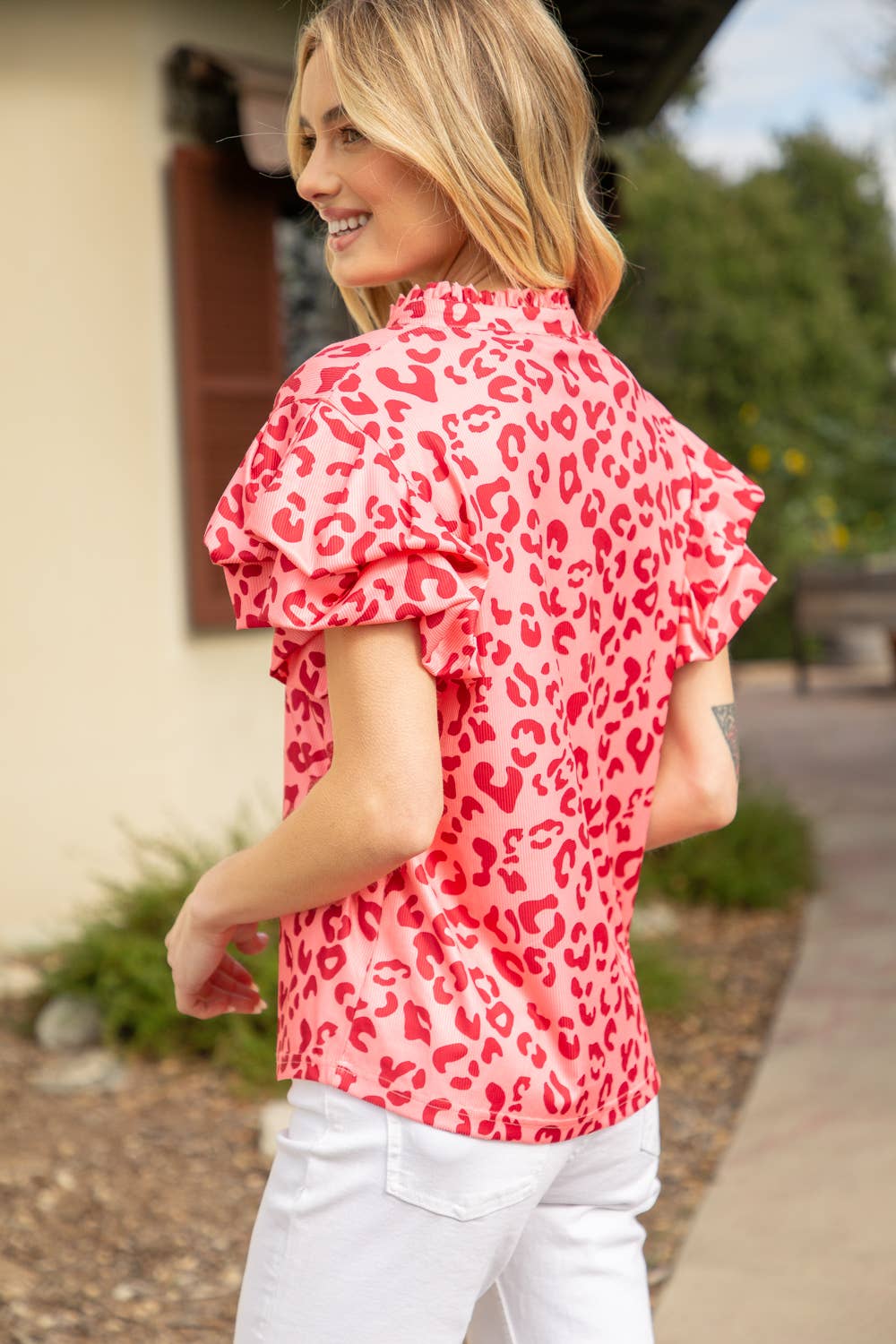 Casey Puff Bubble Sleeve Leopard Top