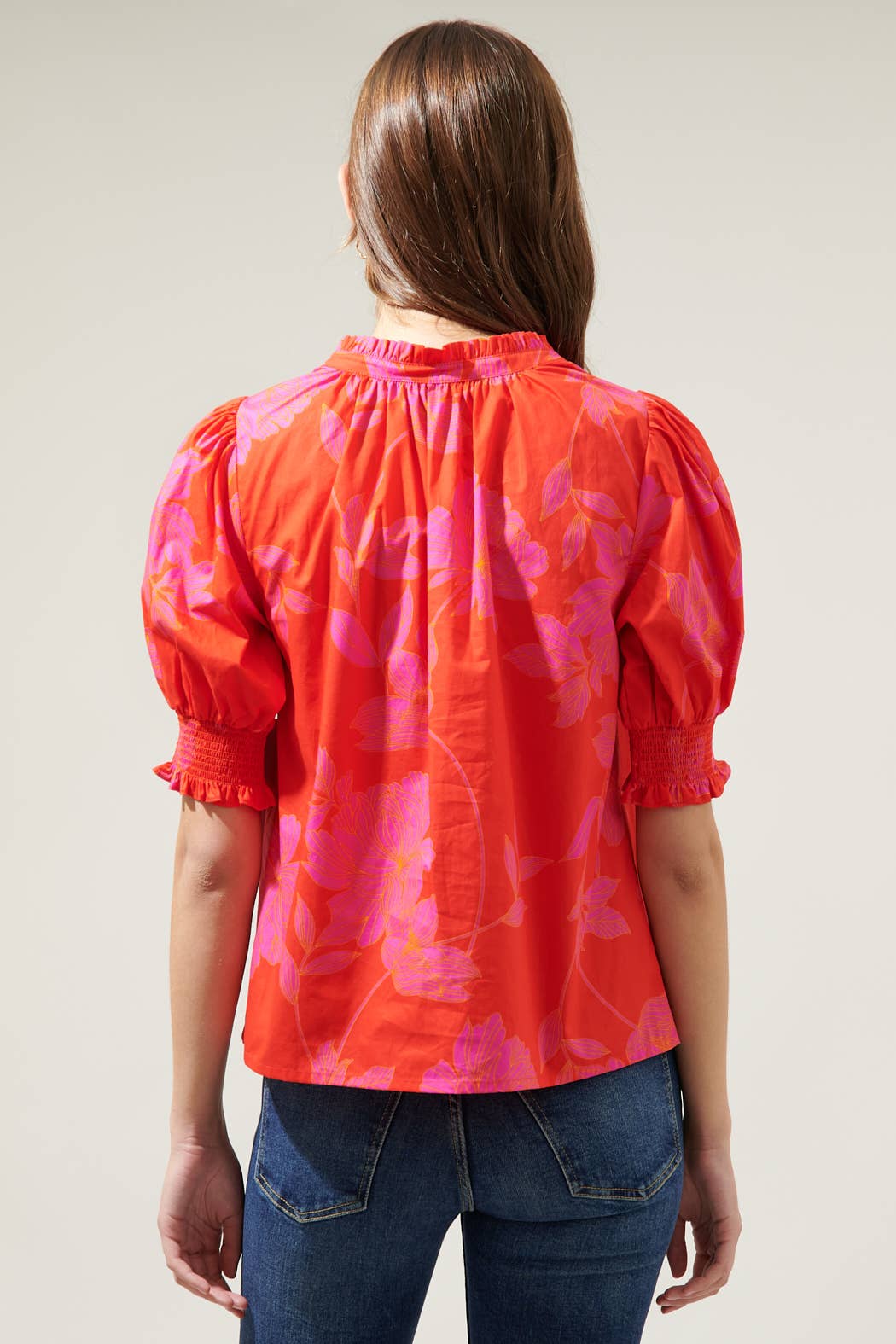 Maylene Mile Floral Split Neck Top-Sugarlips