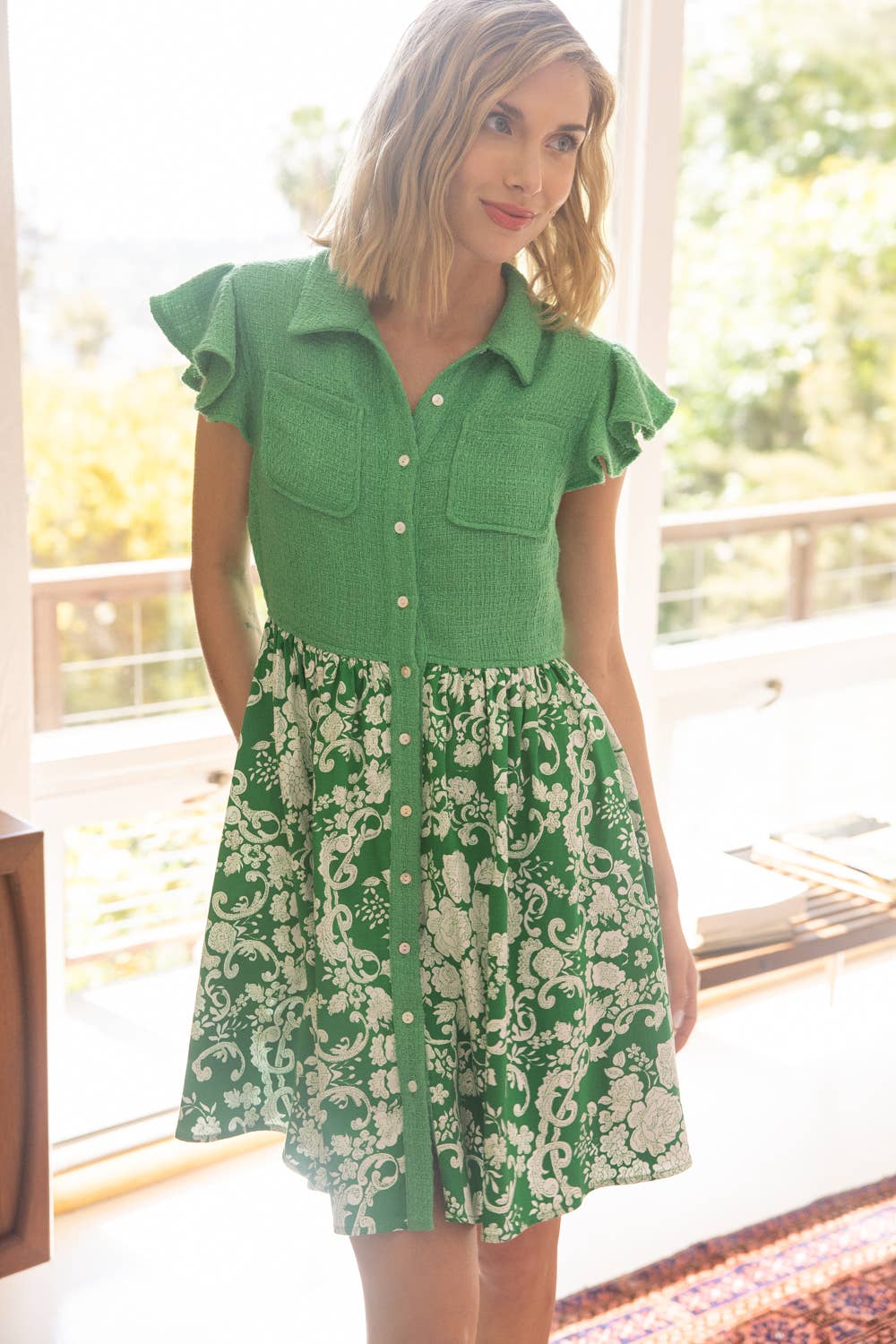 Brin Floral Print Tweed Collared Dress