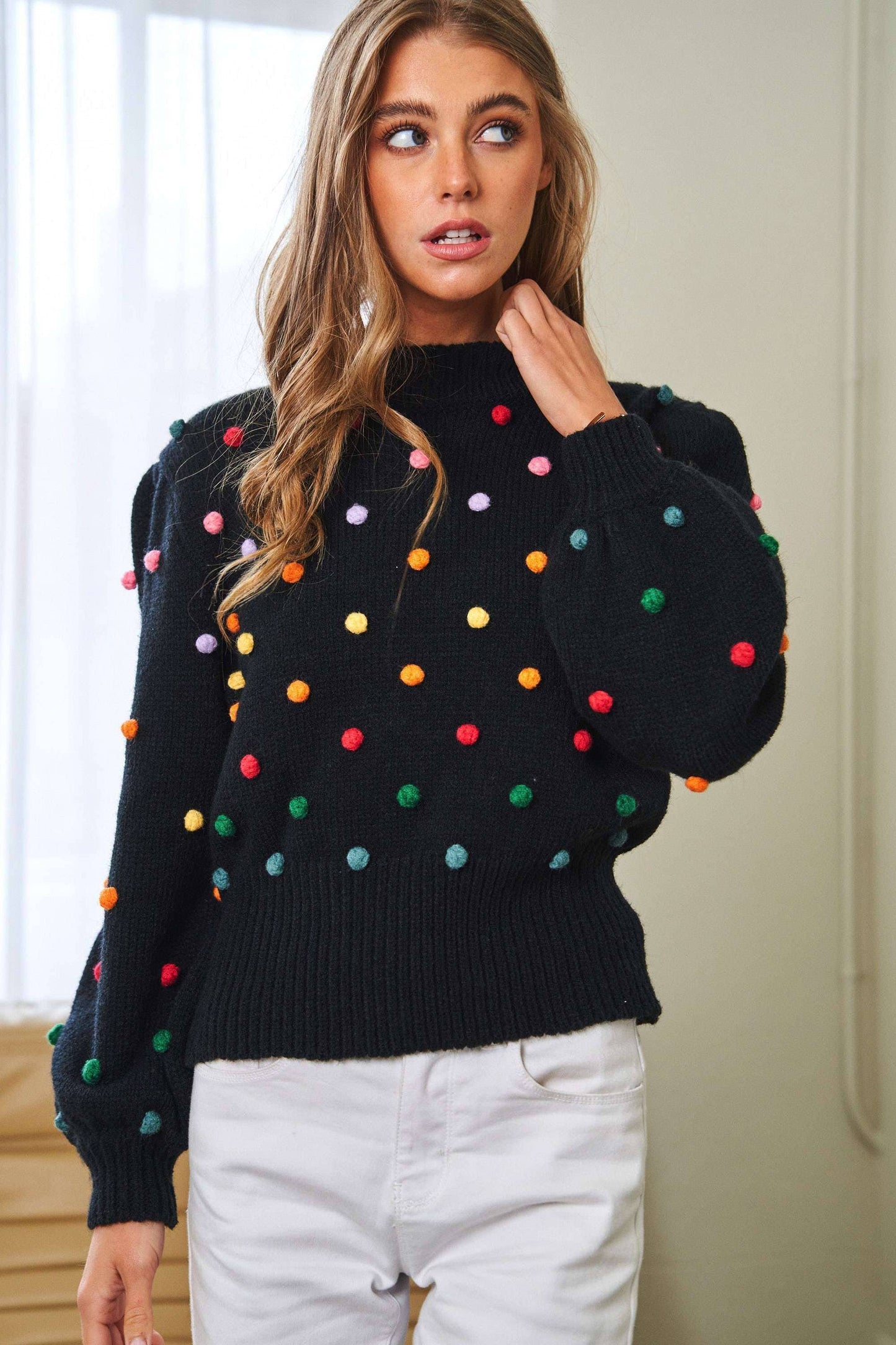 Rainbow Pom Sweater (2 colors)