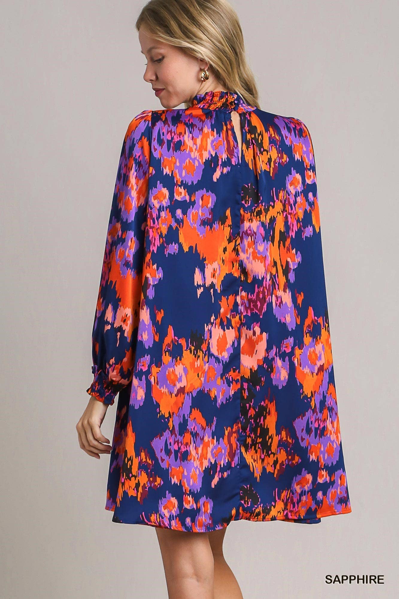 Watercolor Floral Printed Satin Dress