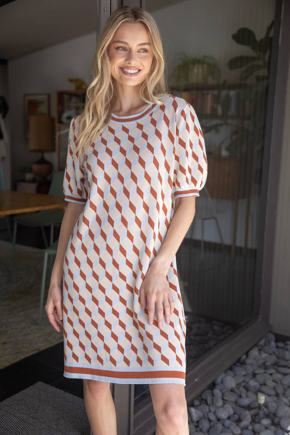 Finley Geo Printed Short Sleeve Knit Dress