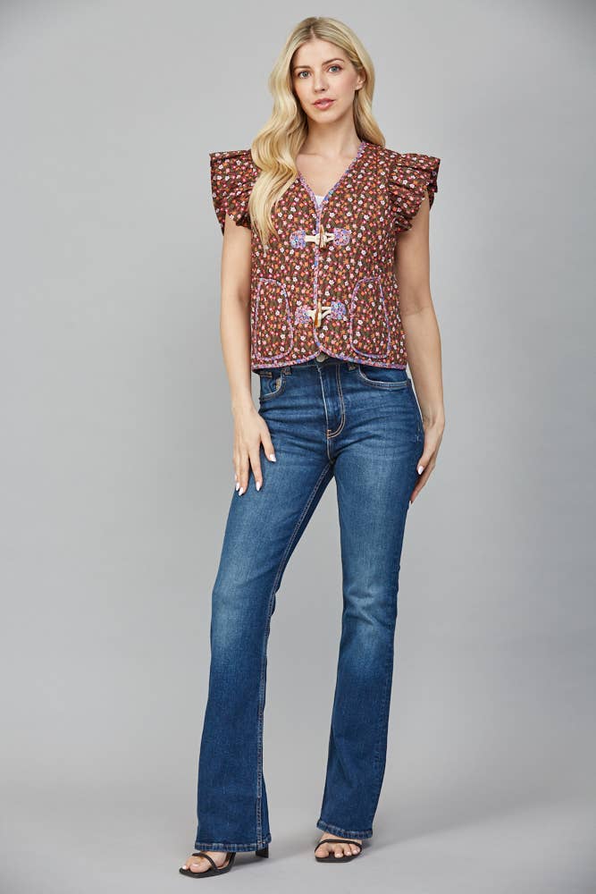 Morgan Floral Print Toggle Vest