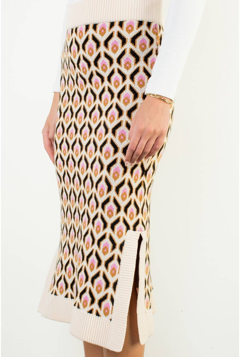 Lennon Geometric Jacquard Knit Midi Skirt: THML