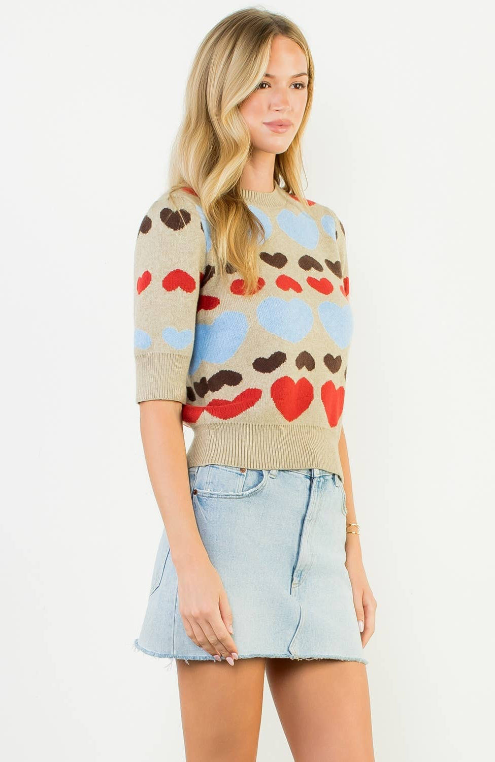 With All My Heart Short Sleeve Heart Knit Top: THML