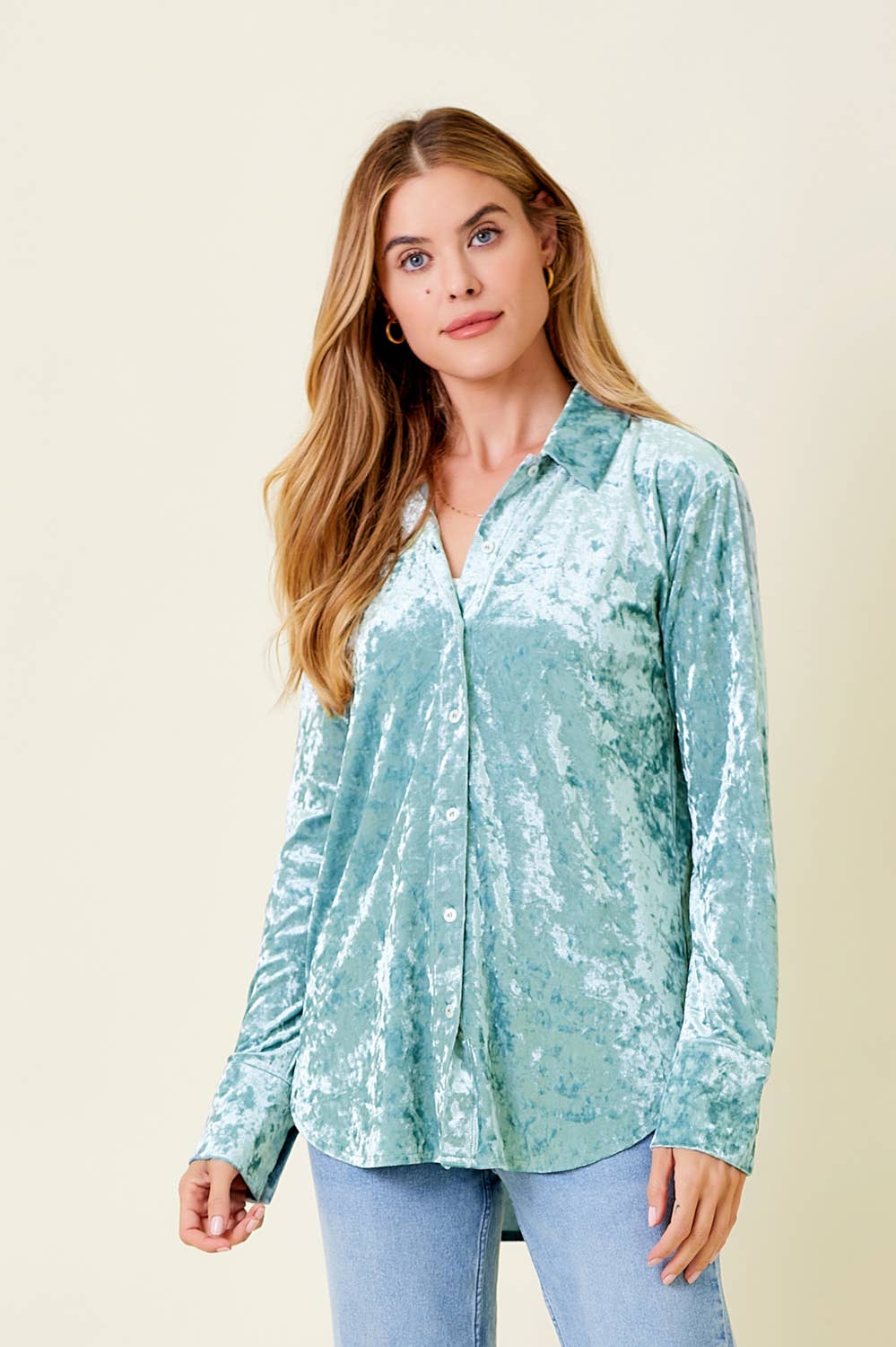 Bubbly Button Down Velvet Shirt