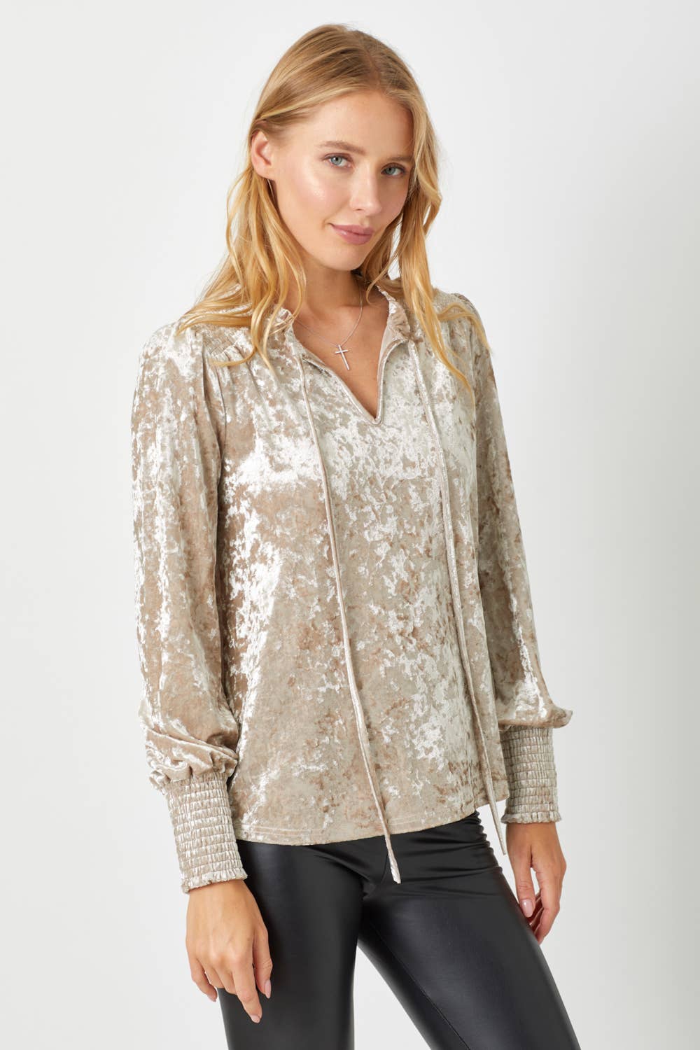 Prosecco Smocked Velvet Blouse
