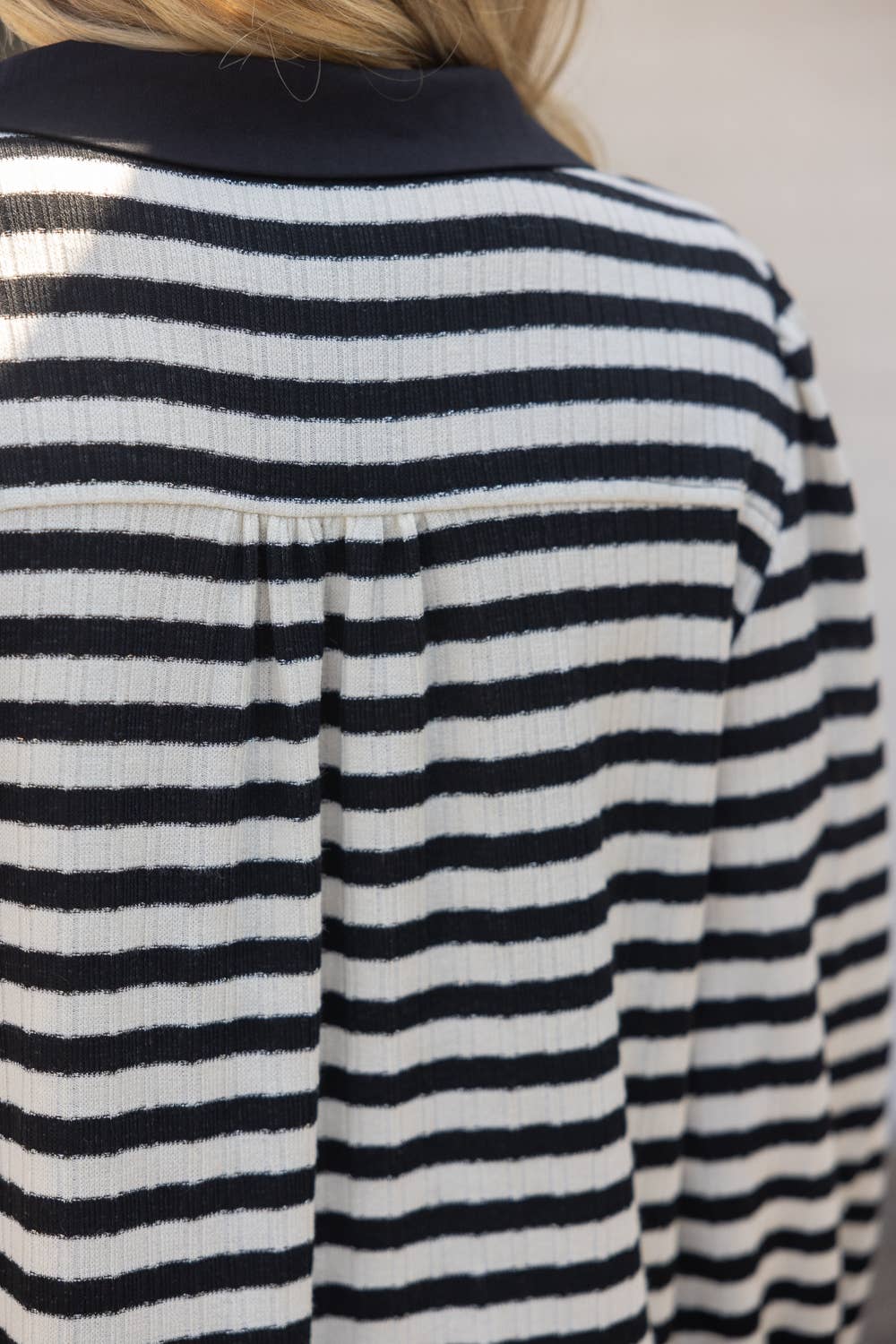 Kristy Collared Long Sleeve Striped Knit Dress