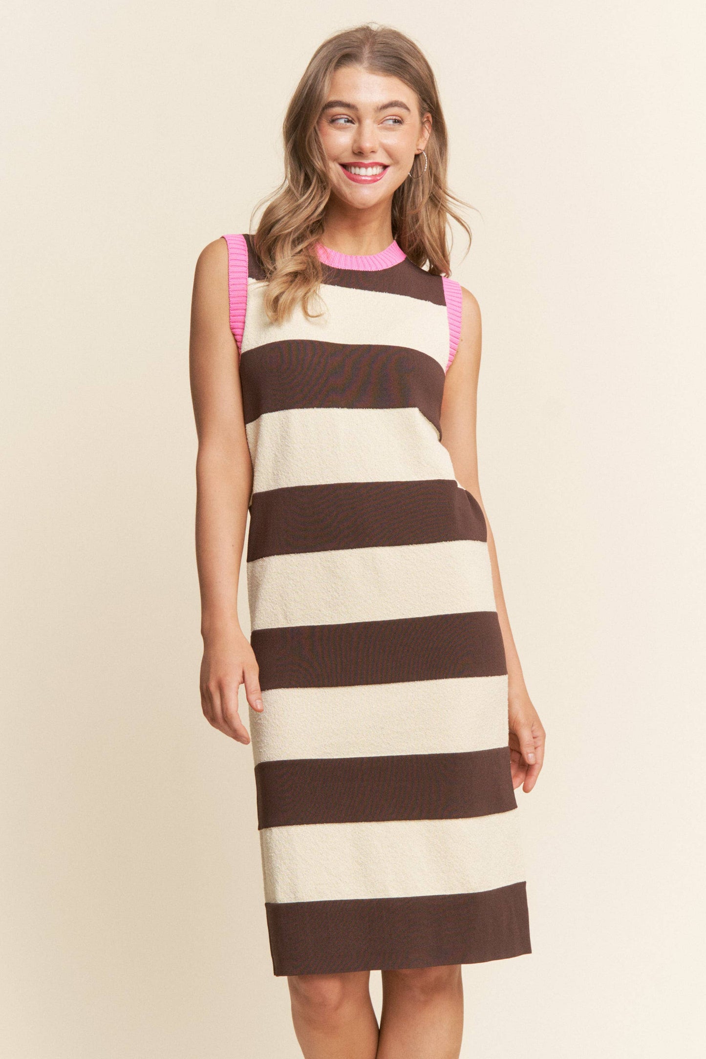 Lisa Striped Soft Knit Sleeveless Knit Dress