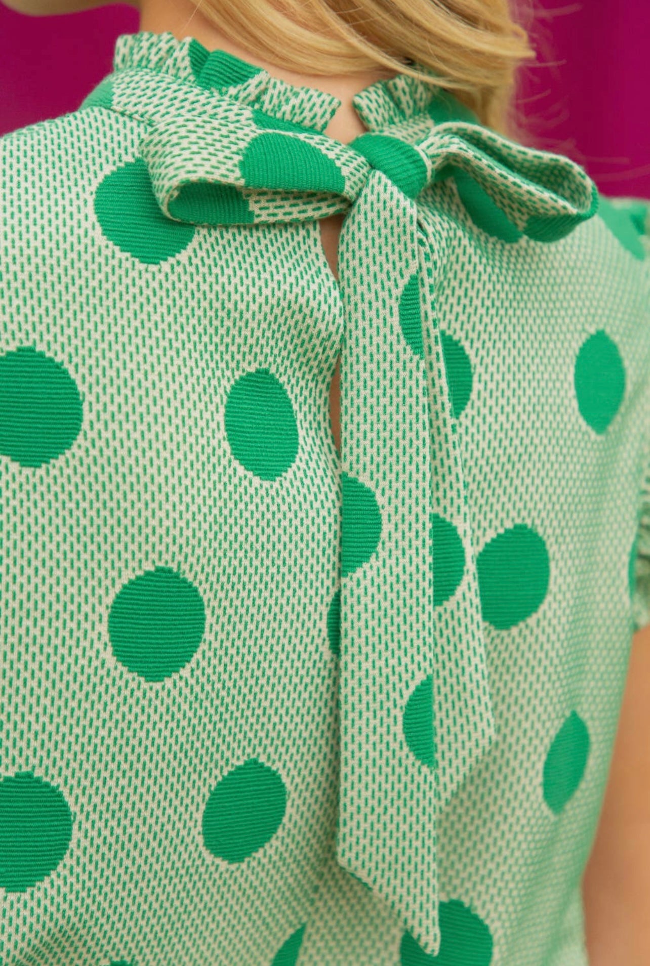 Green Dream Polka Dot Tie Back Knit Top