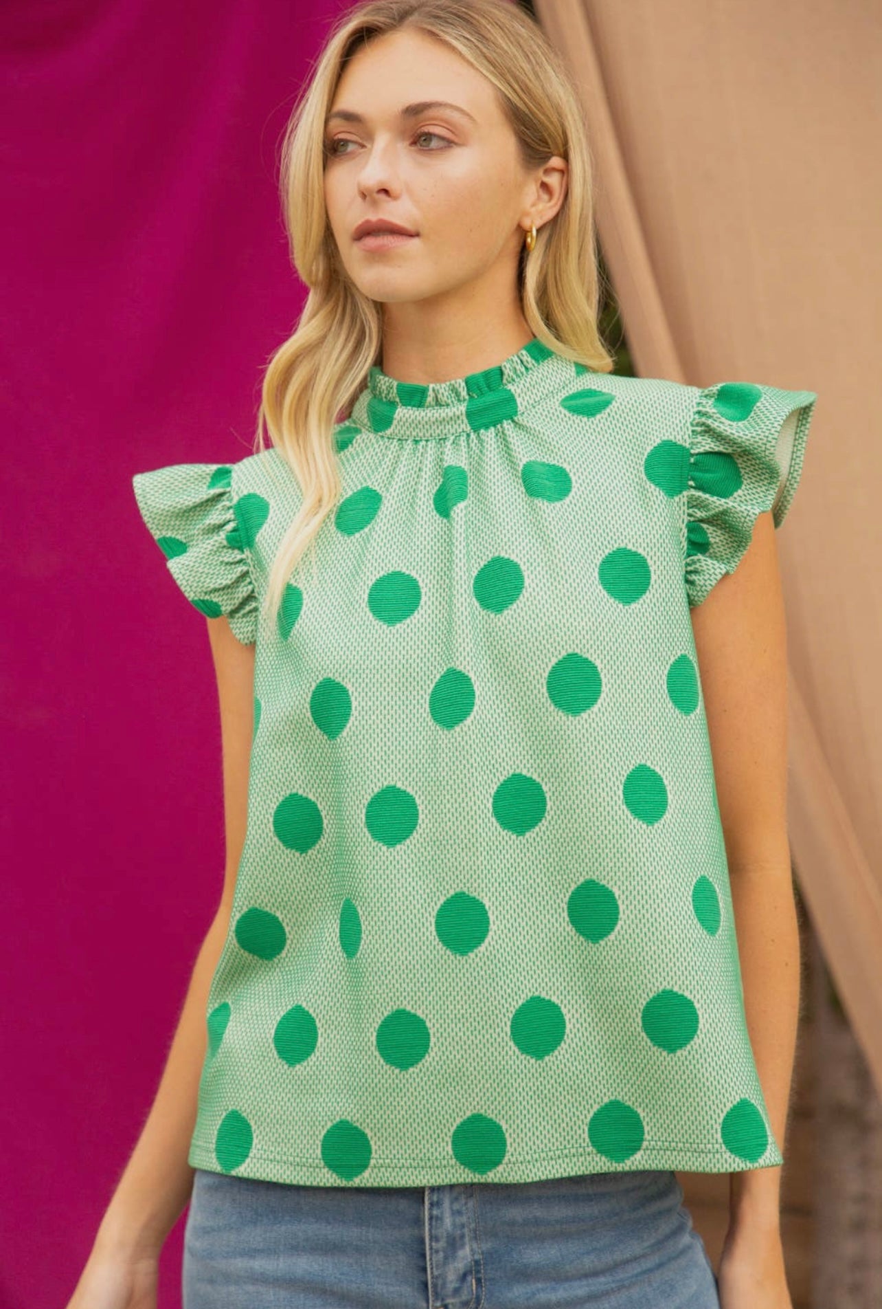 Green Dream Polka Dot Tie Back Knit Top