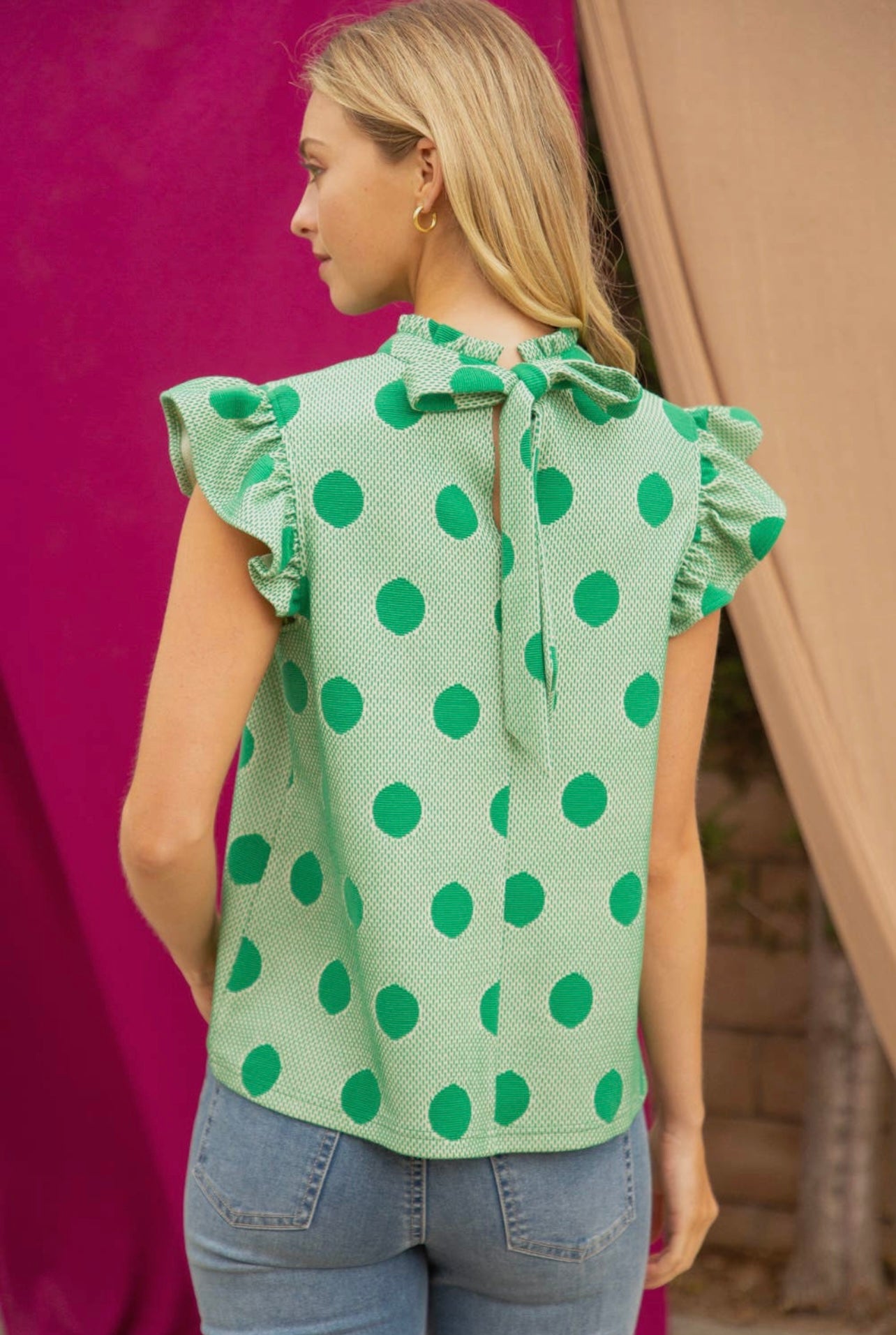 Green Dream Polka Dot Tie Back Knit Top