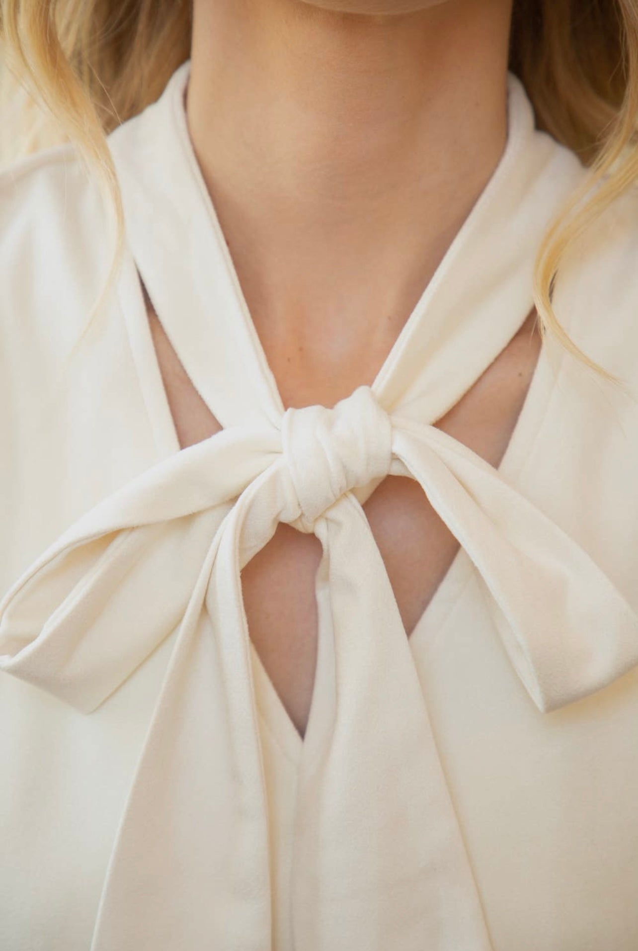 Sweetheart Tie Front Neck Suede Top
