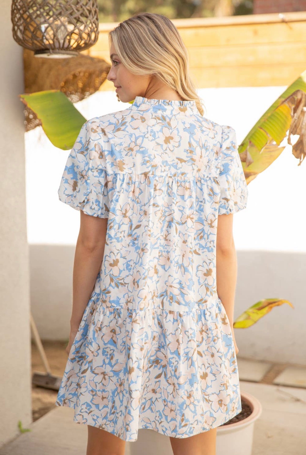 Floral Escape Bubble Sleeve Tiered Print Dress
