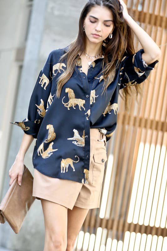 Satin Leopard Blouse (2 colors)