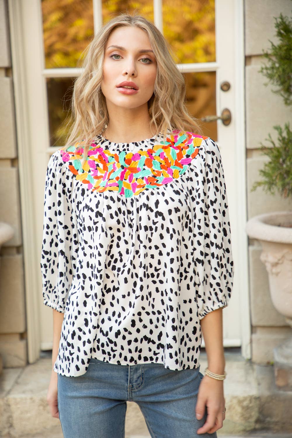 Just Perfect Half Sleeve Dotted Top