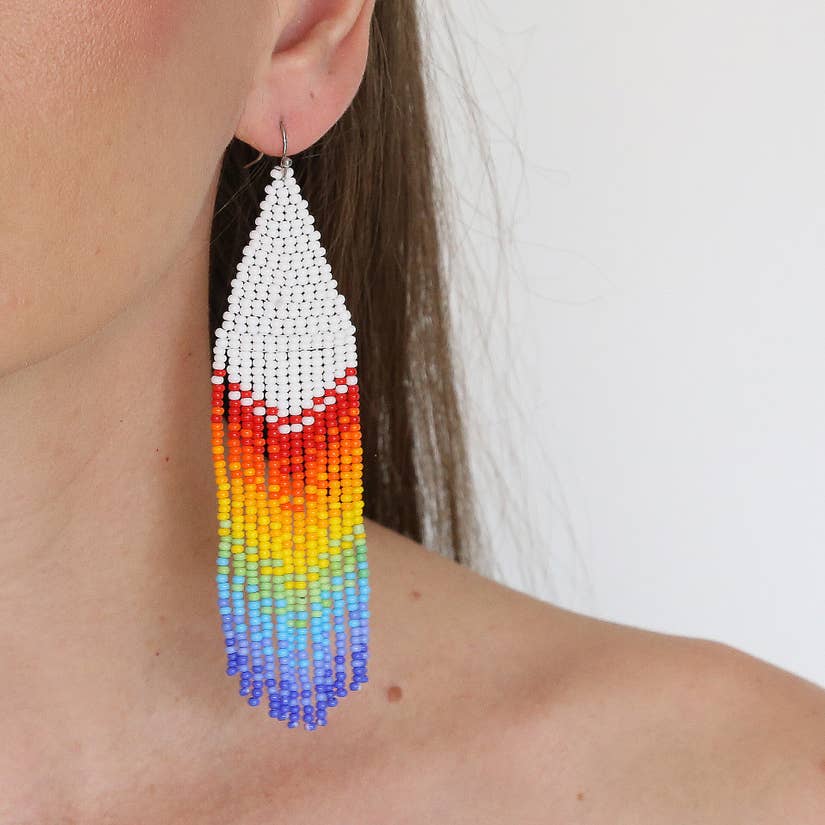 Rainbow White Beaded Earrings