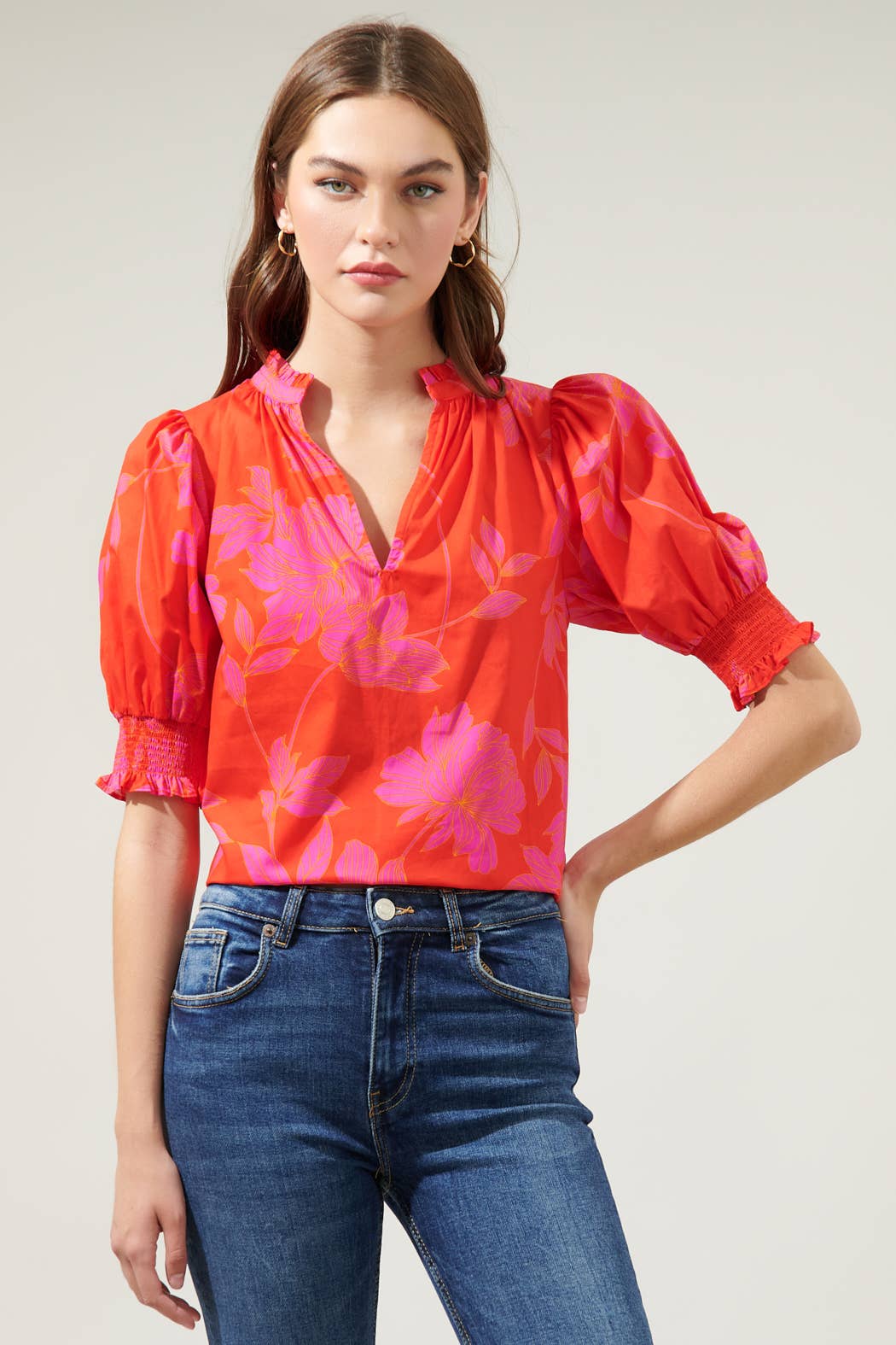 Maylene Mile Floral Split Neck Top-Sugarlips