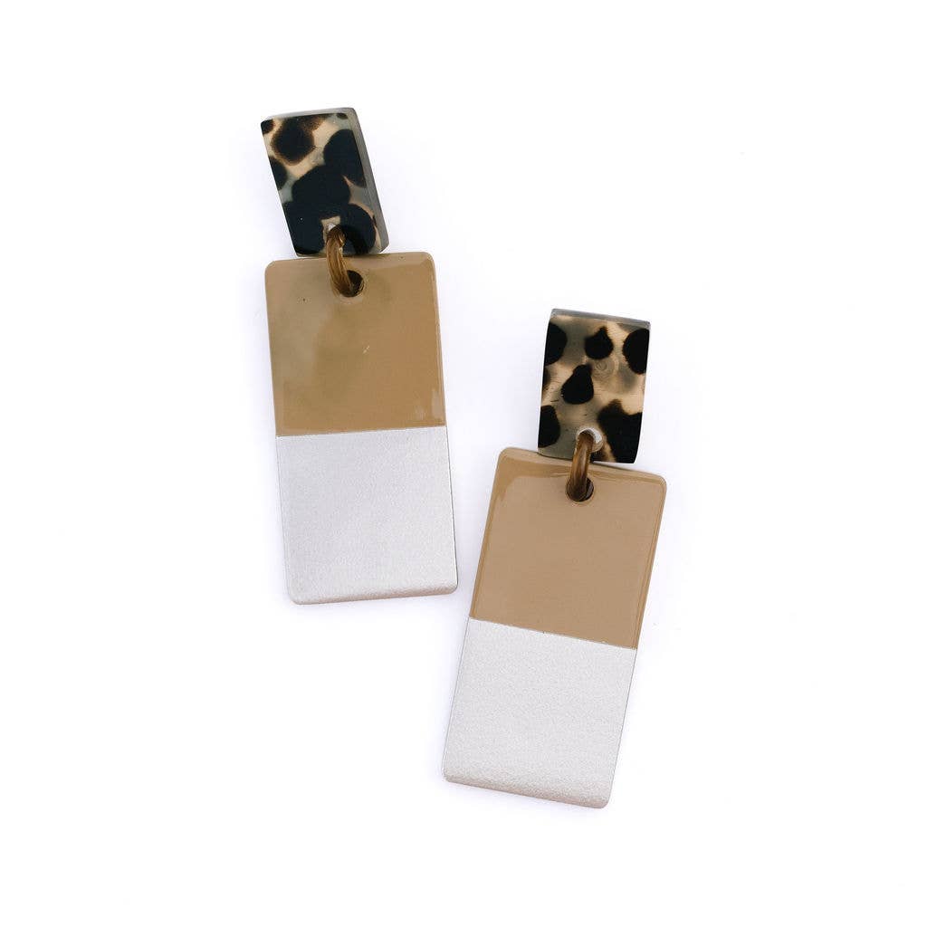 Taupe Silver Dipped Cabana Earrings-Sunshine Tienda