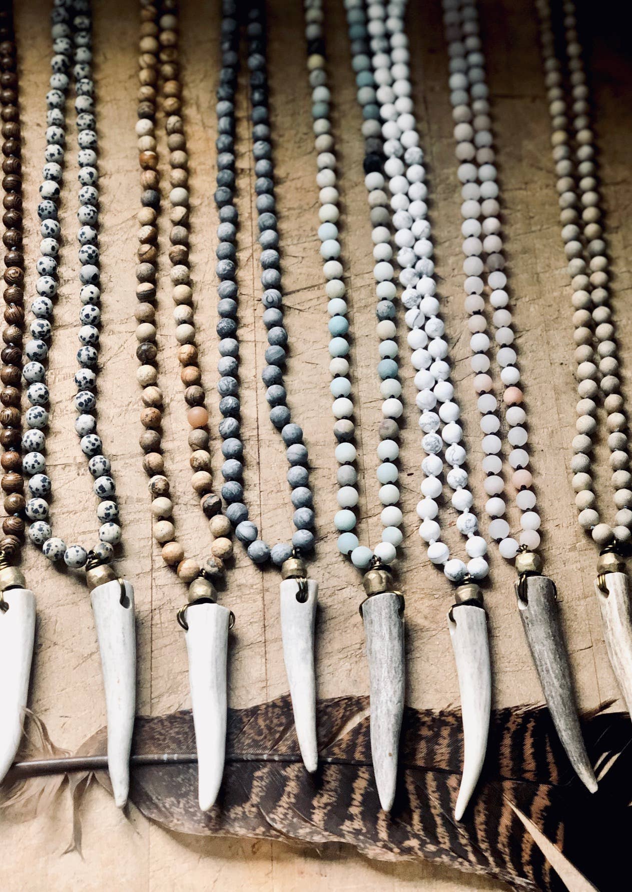 Boho Knotted Gemstone Deer Antler Necklace -4 variations
