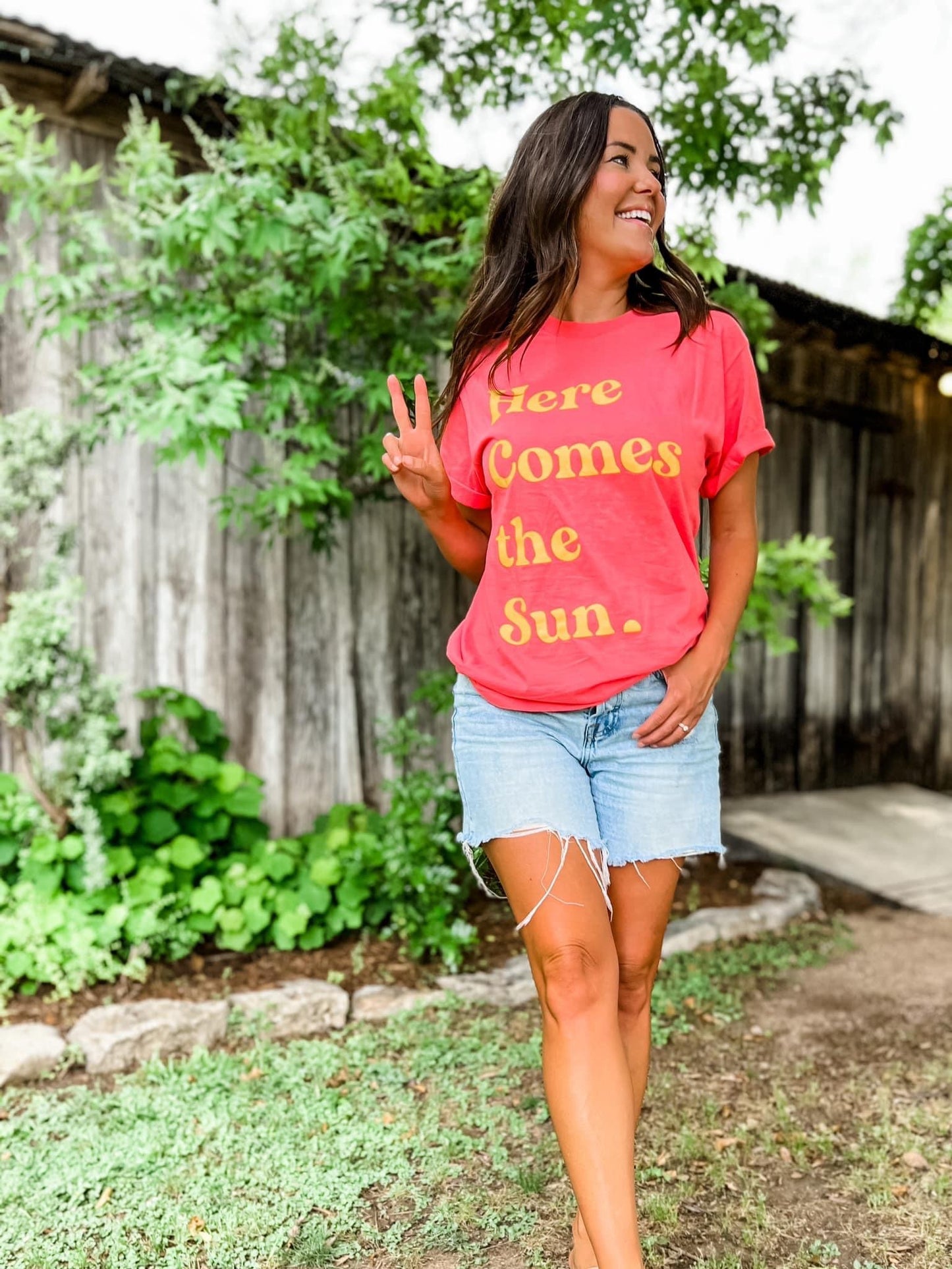Coral Here Comes the Sun Graphic Tee