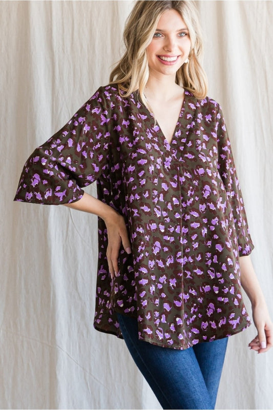 Olive Abstract Leopard Top