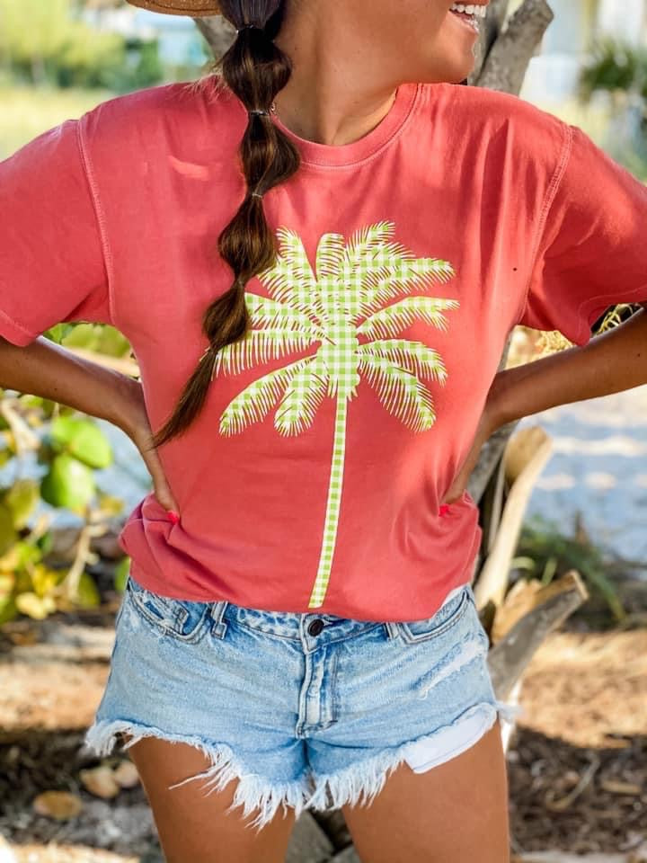 Gingham Palm Graphic Tee