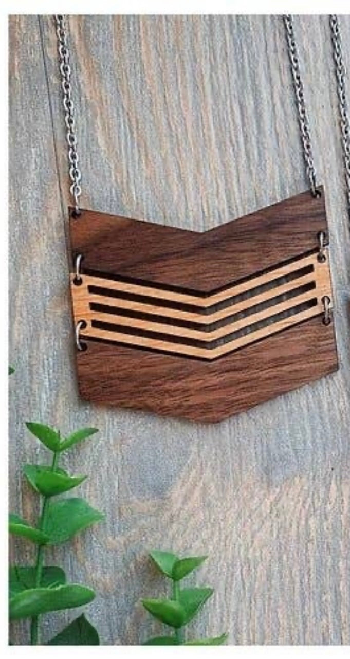 Triple Chevron Wooden Necklace