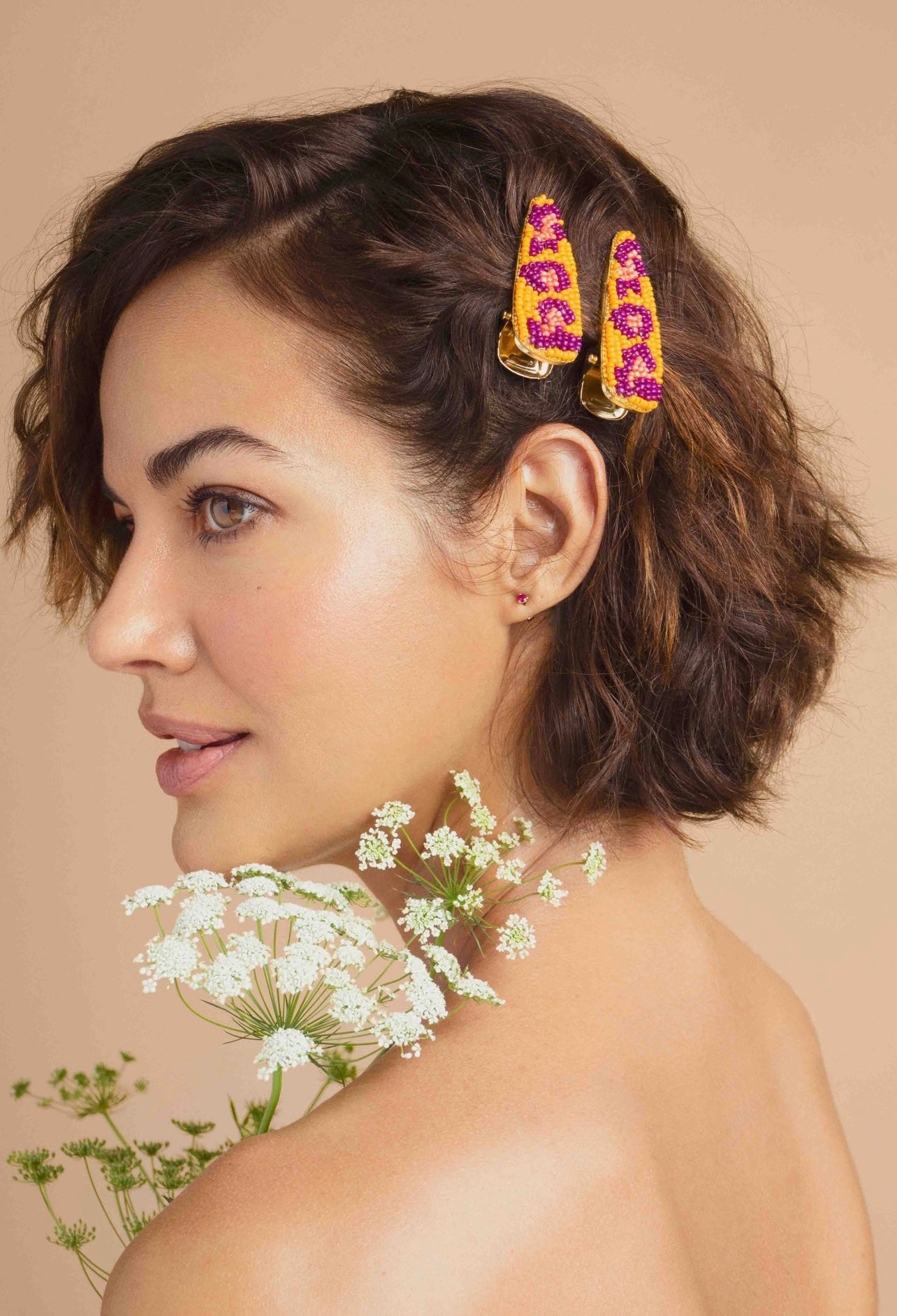 Powder Design inc - Beaded Hair Clips (Set of 2) - Leopard Bright