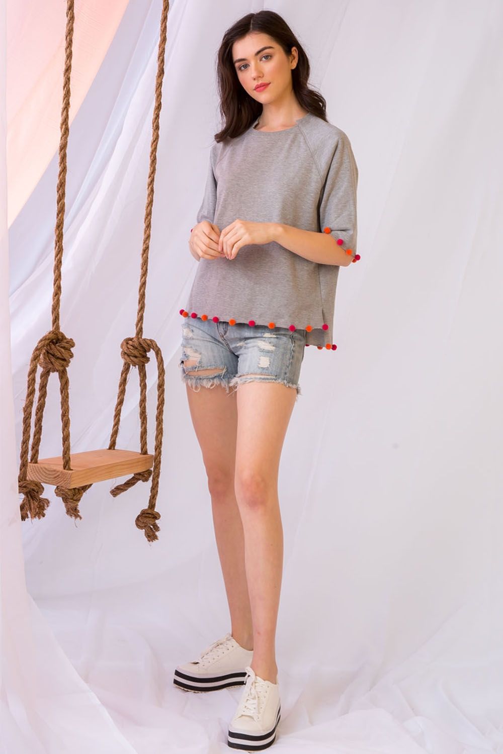 Happy Hour Pom Sweatshirt Top-THML