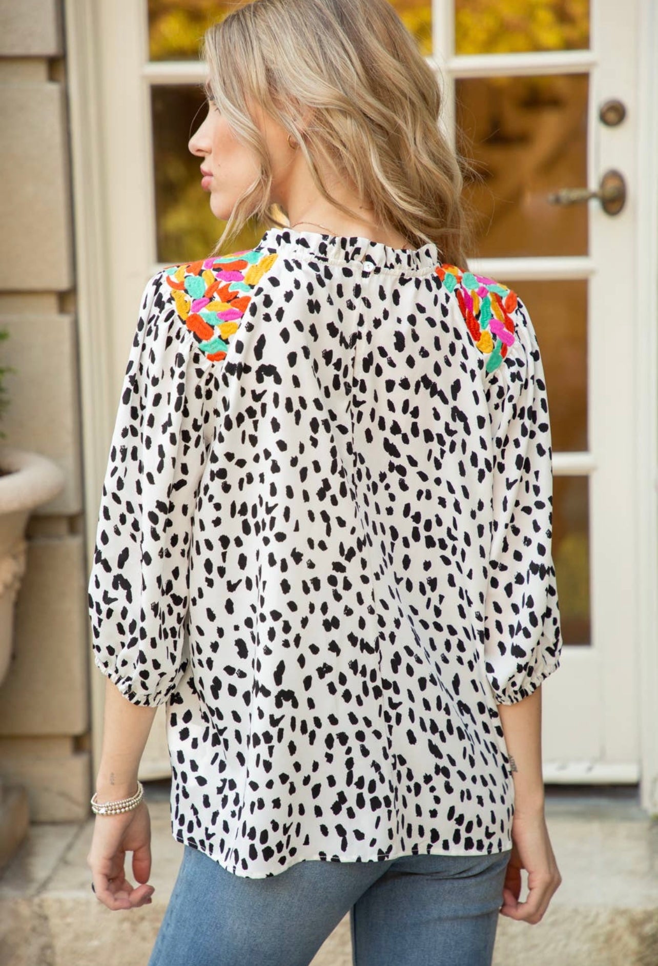 Just Perfect Half Sleeve Dotted Top