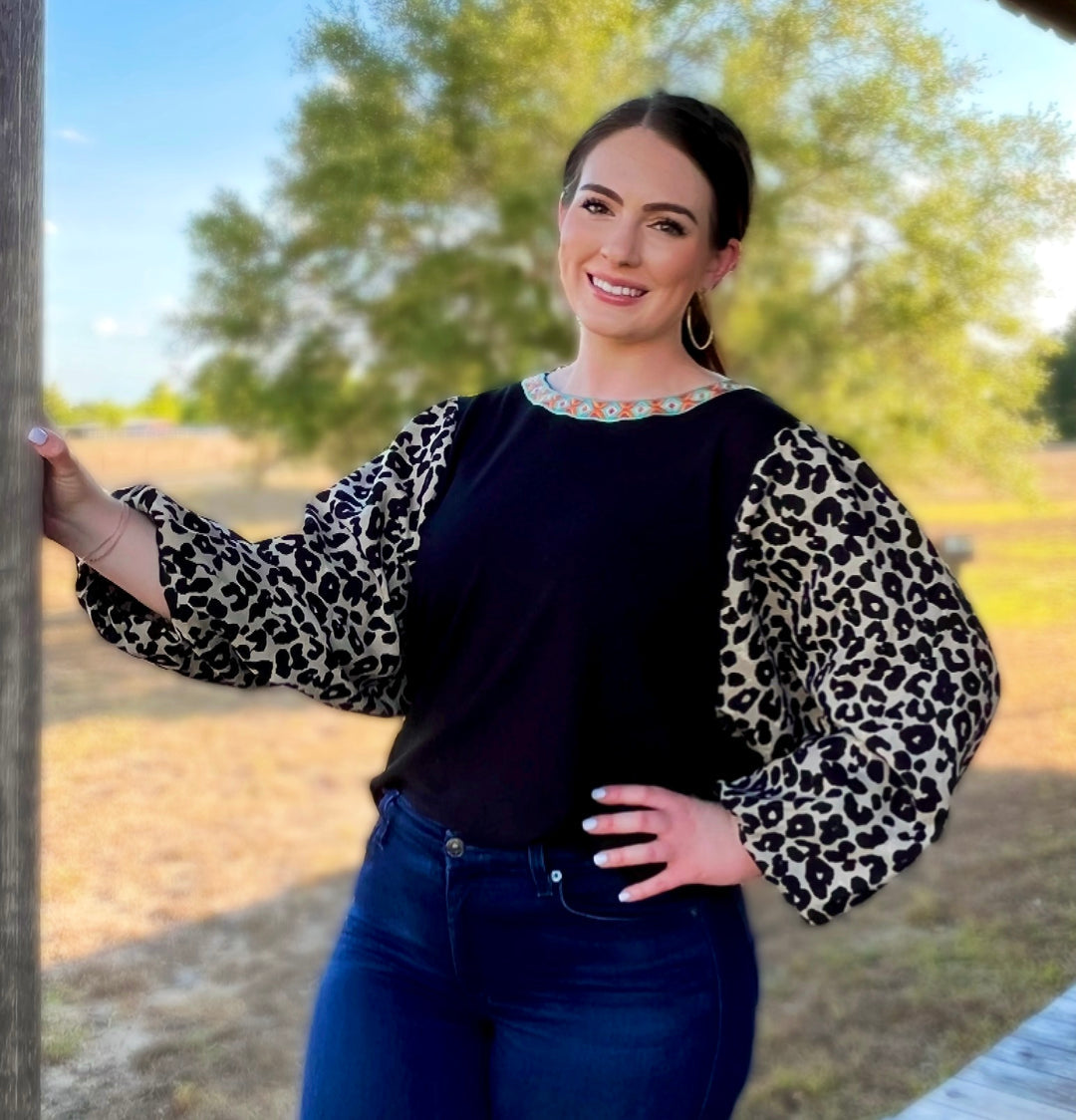 Tayler Leopard Sleeve Top