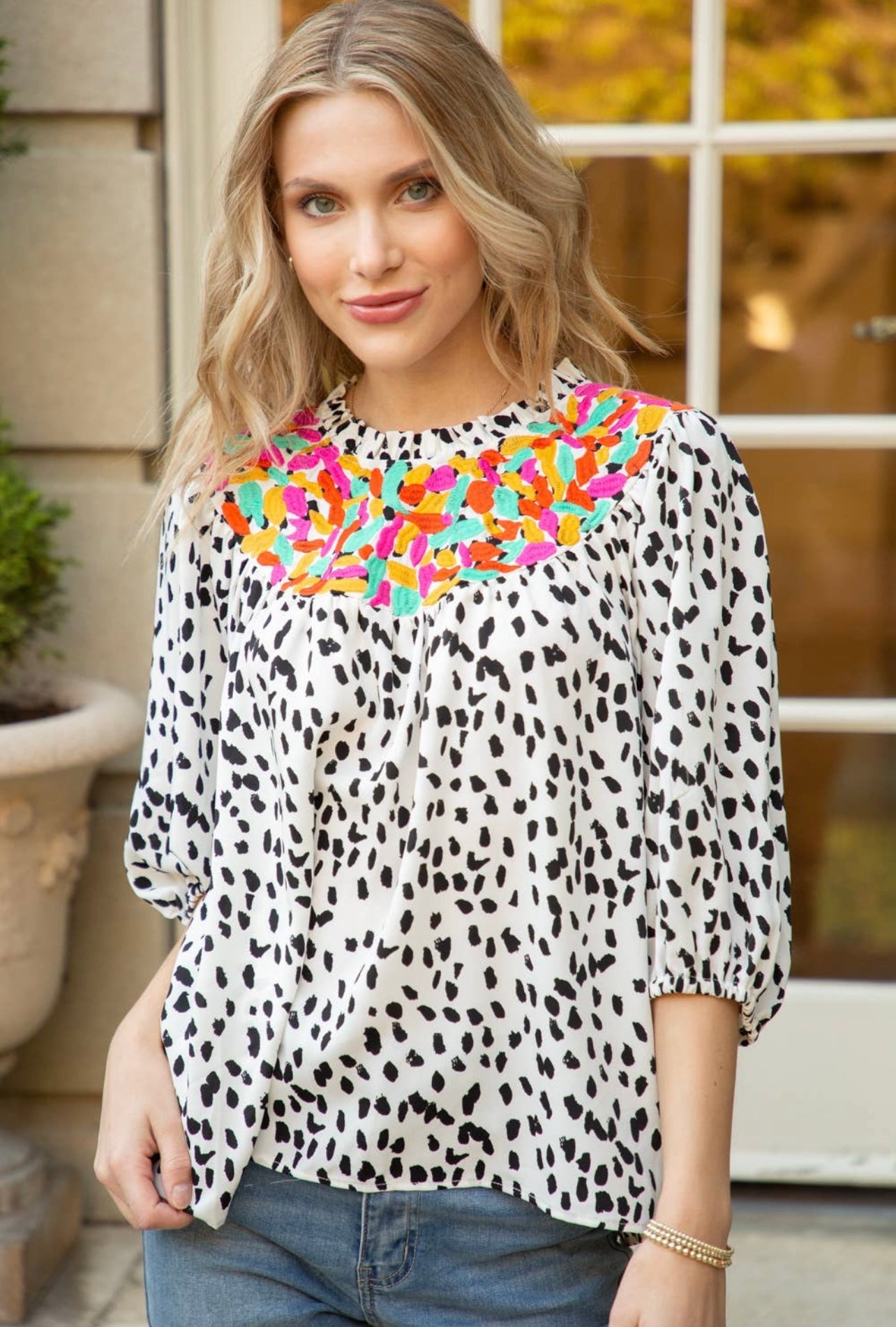 Just Perfect Half Sleeve Dotted Top