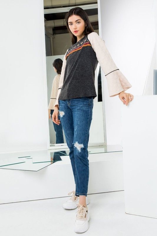 Fight or Flight Embroidered Top-THML