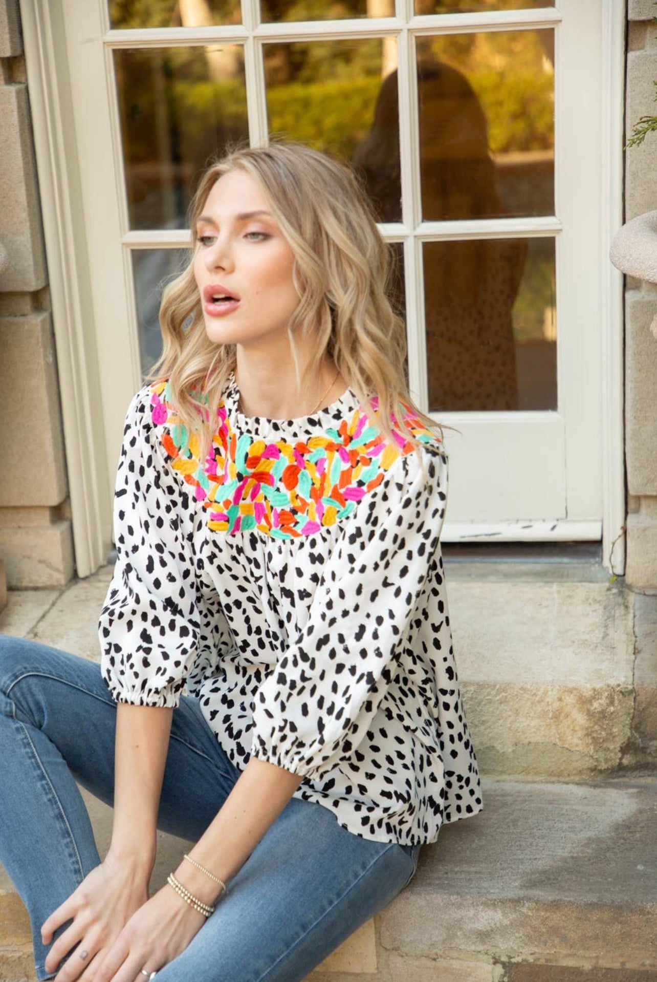 Just Perfect Half Sleeve Dotted Top