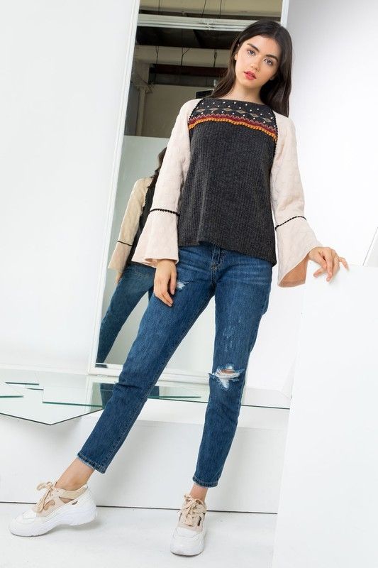 Fight or Flight Embroidered Top-THML