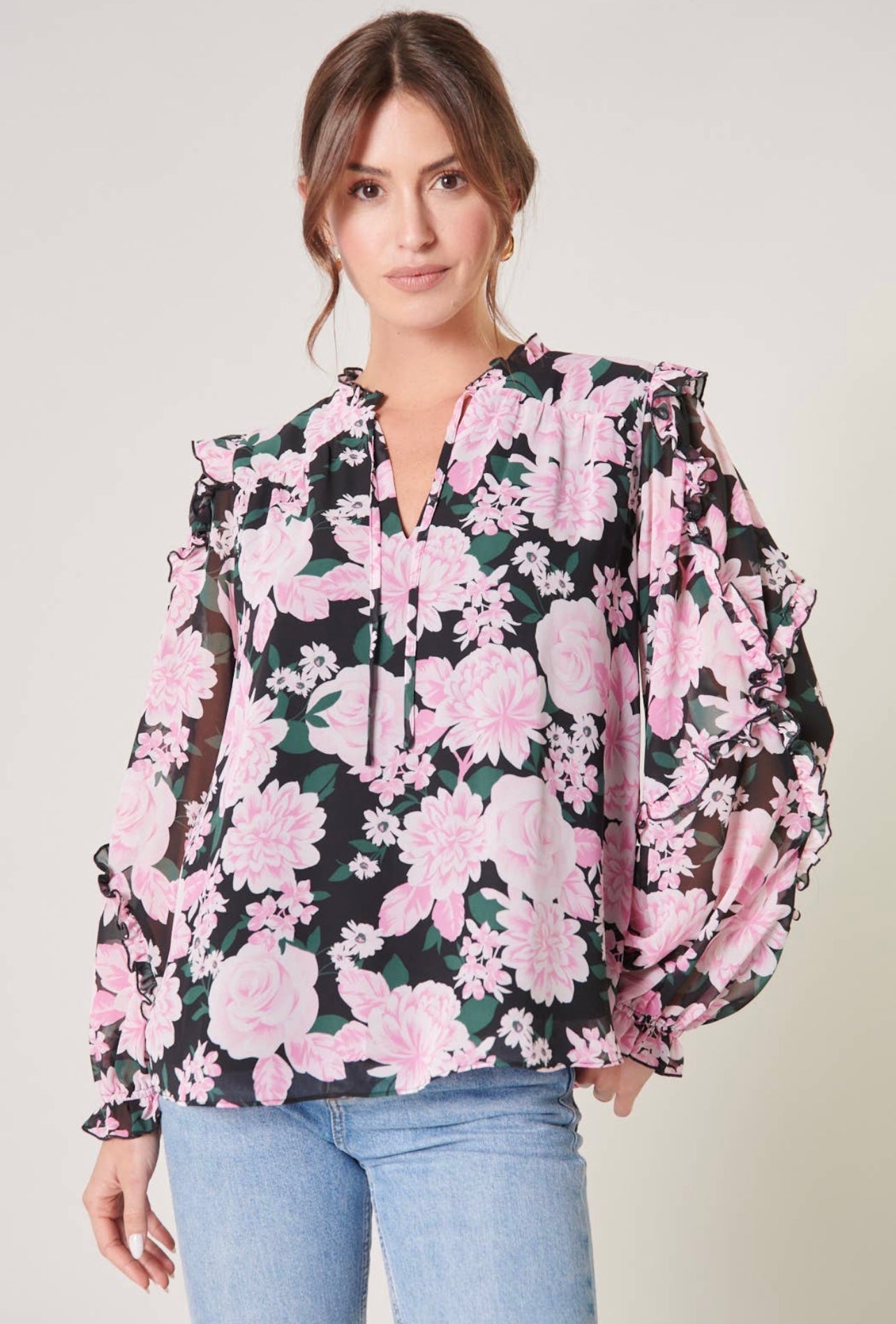Angelica Floral Raj Ruffle Blouse
