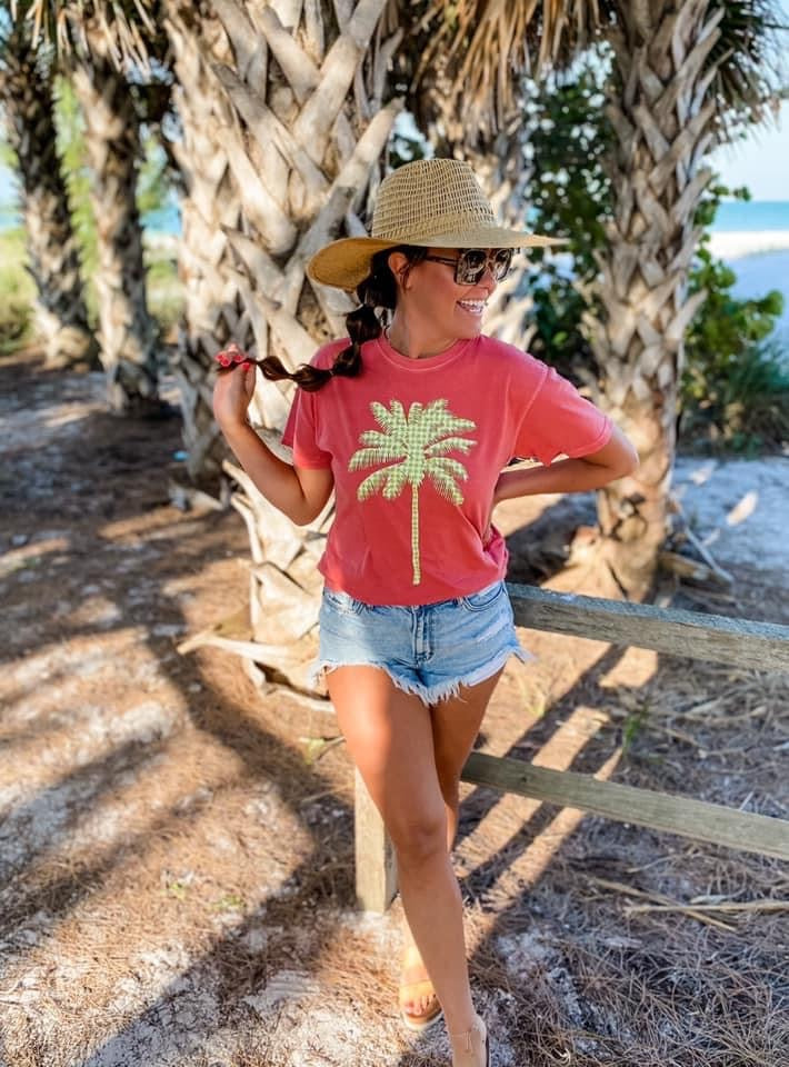 Gingham Palm Graphic Tee