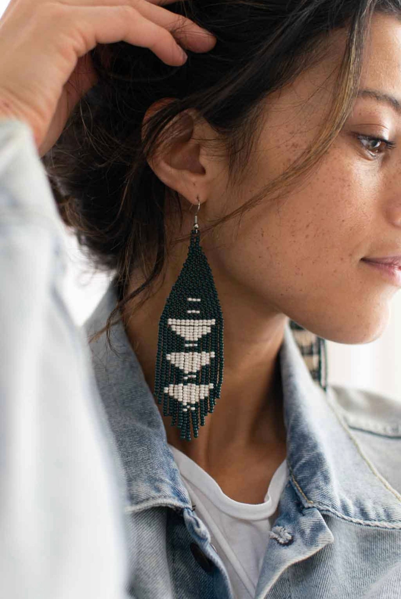 Jade Beaded Fringe Earrings