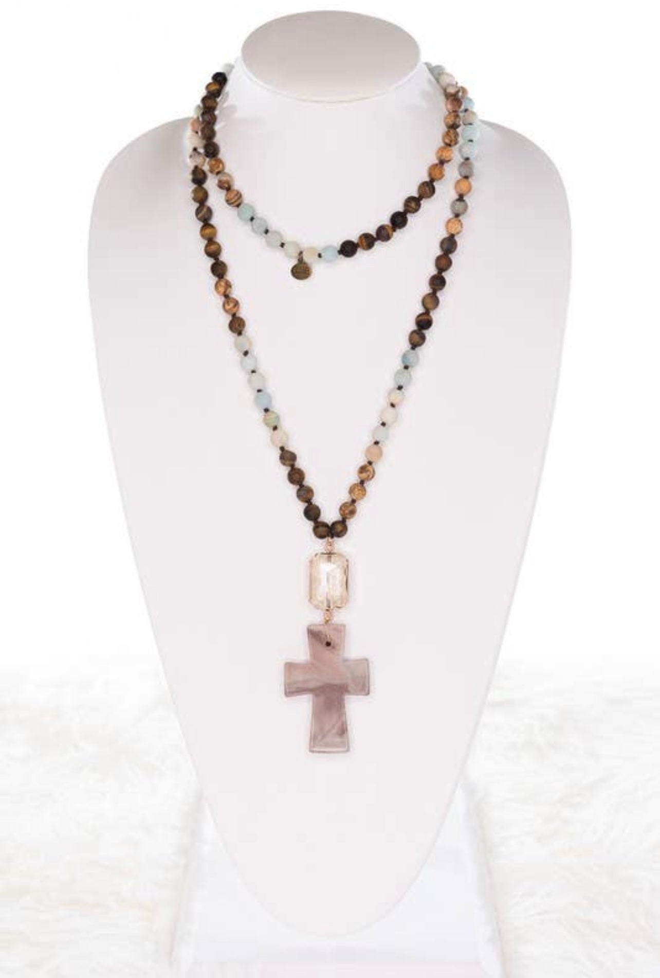 Beaded Cross Long Necklace