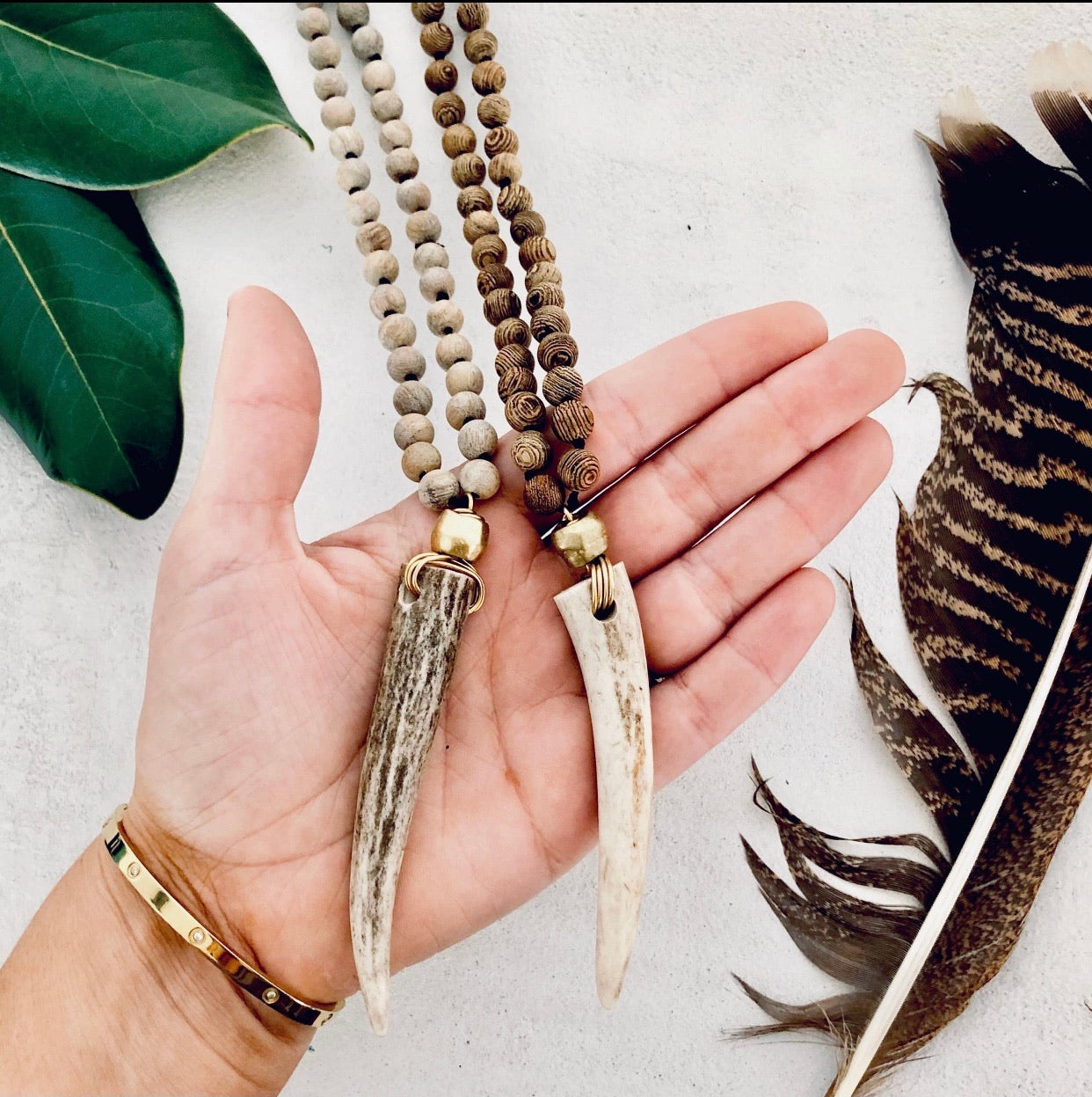 Boho Knotted Gemstone Deer Antler Necklace -4 variations