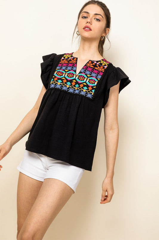 Rising Sun Embroidered Top-THML