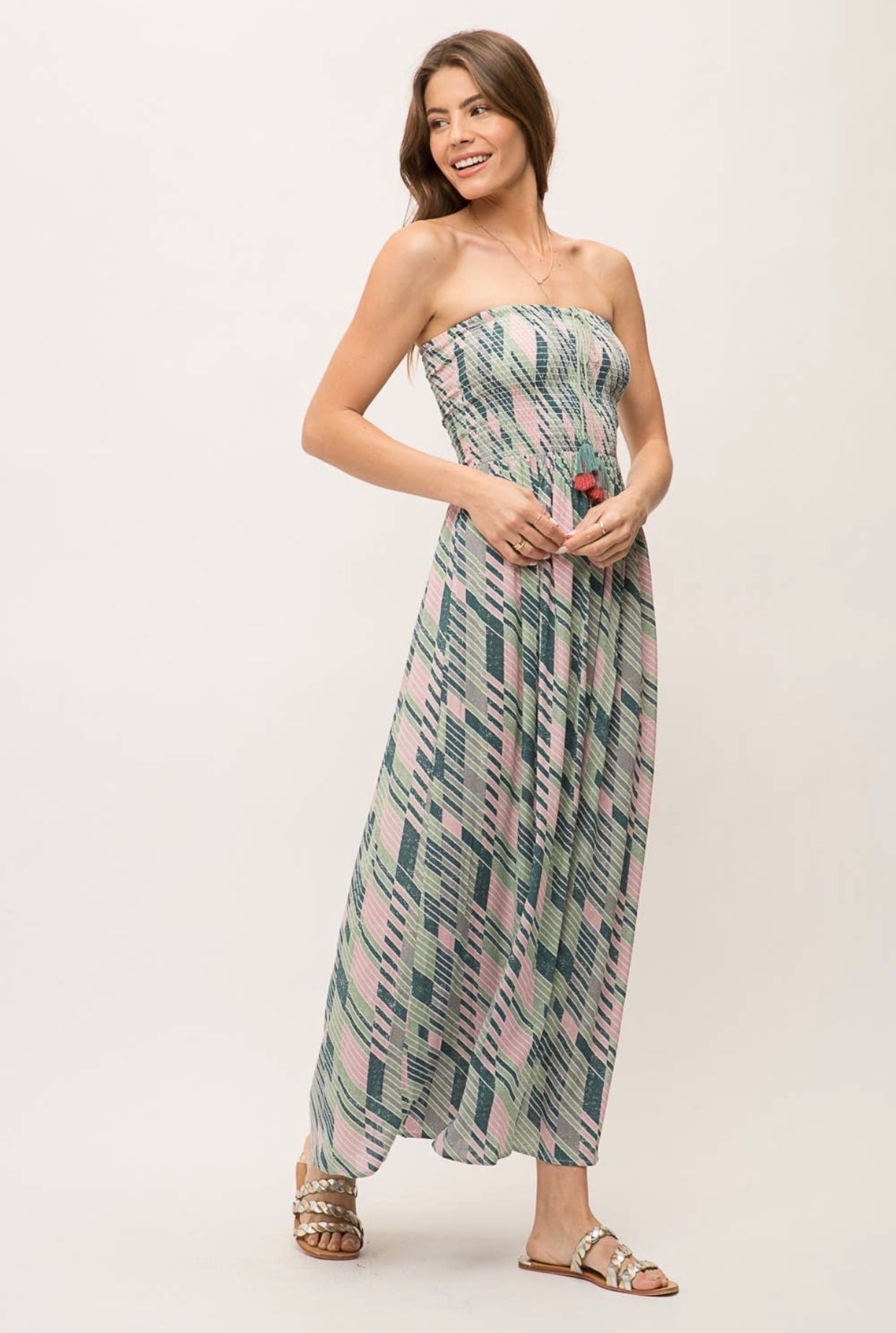 Palm Tree Vibes Strapless Maxi Dress
