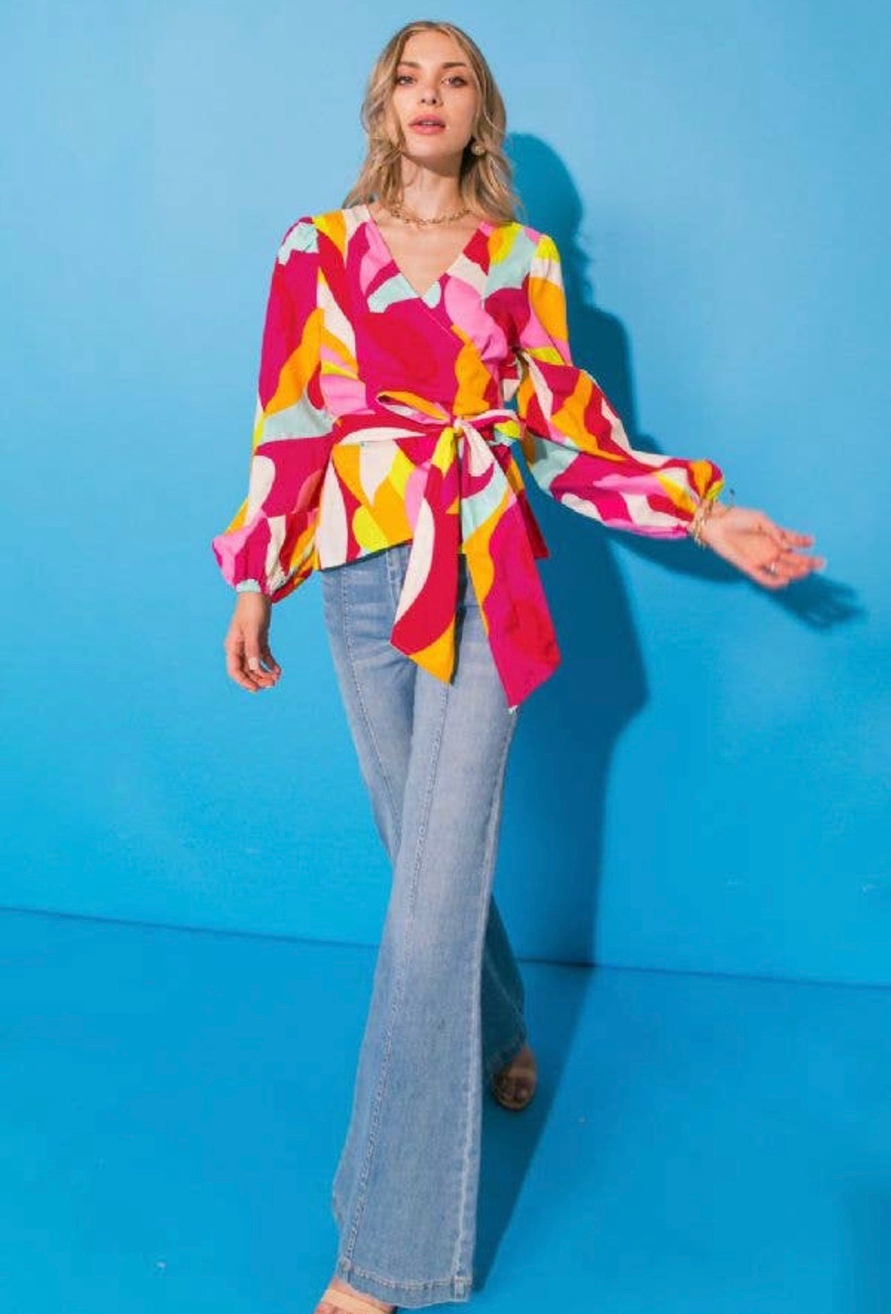 Shiny Penny Wrap Top