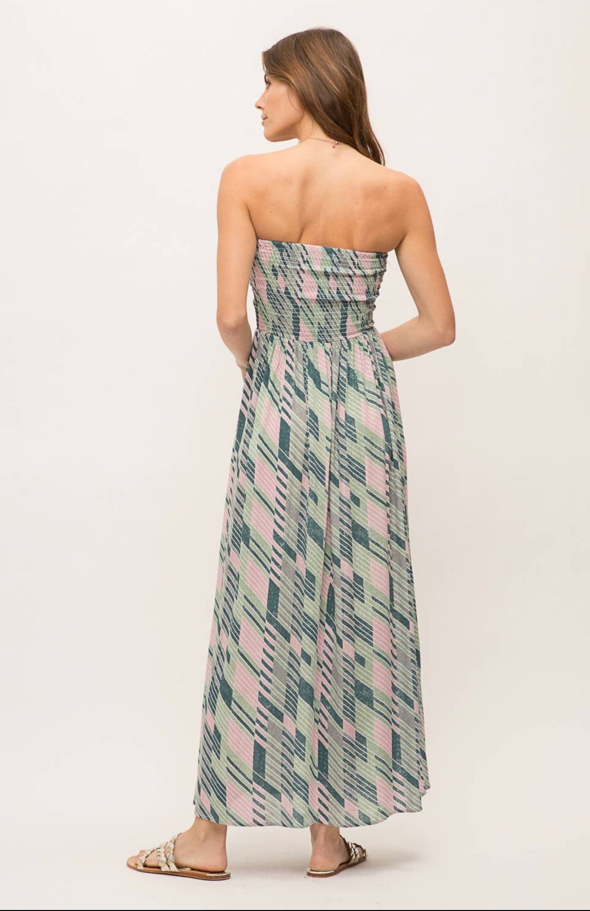 Palm Tree Vibes Strapless Maxi Dress