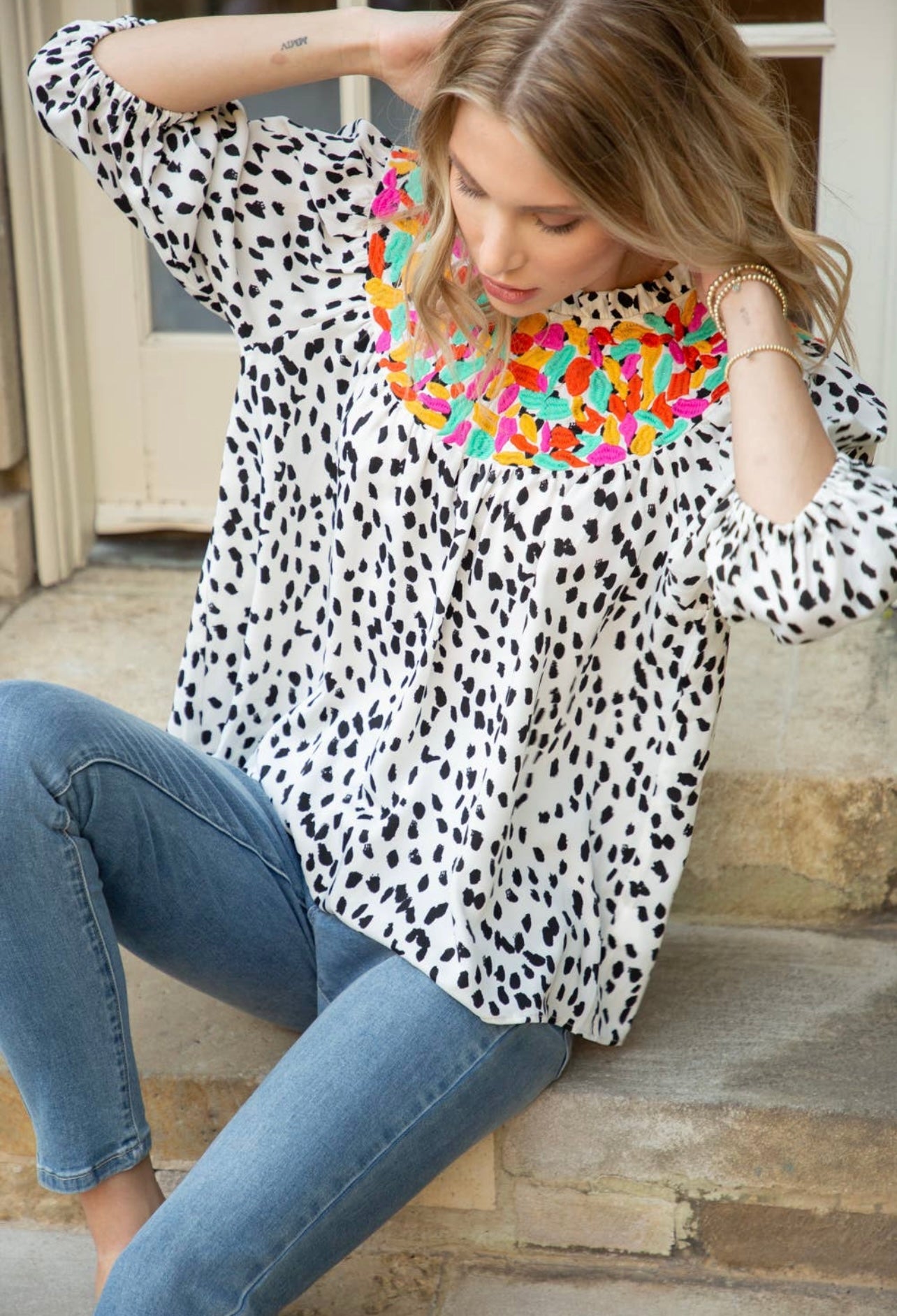 Just Perfect Half Sleeve Dotted Top