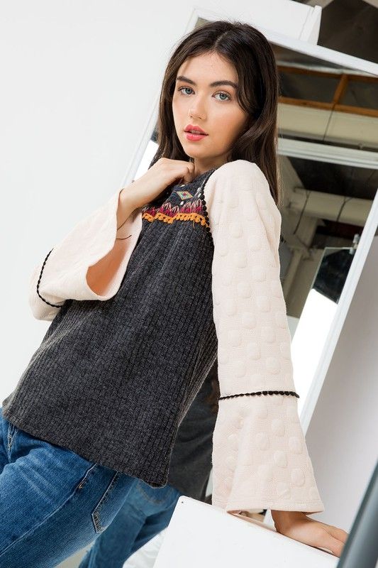 Fight or Flight Embroidered Top-THML