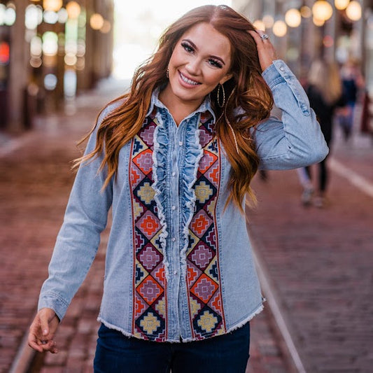 Clyde Embroidered Chambray Top